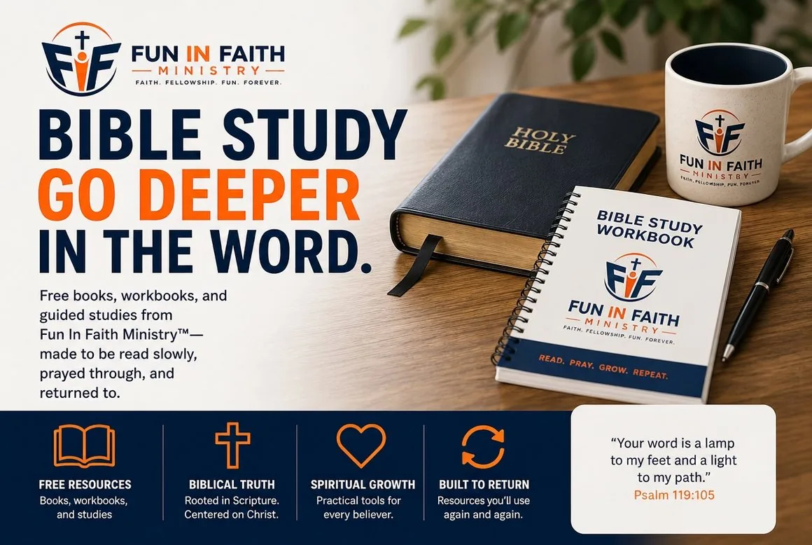 Bible Study — go deeper in the Word. Free books, workbooks, and guided studies from Fun In Faith Ministry.