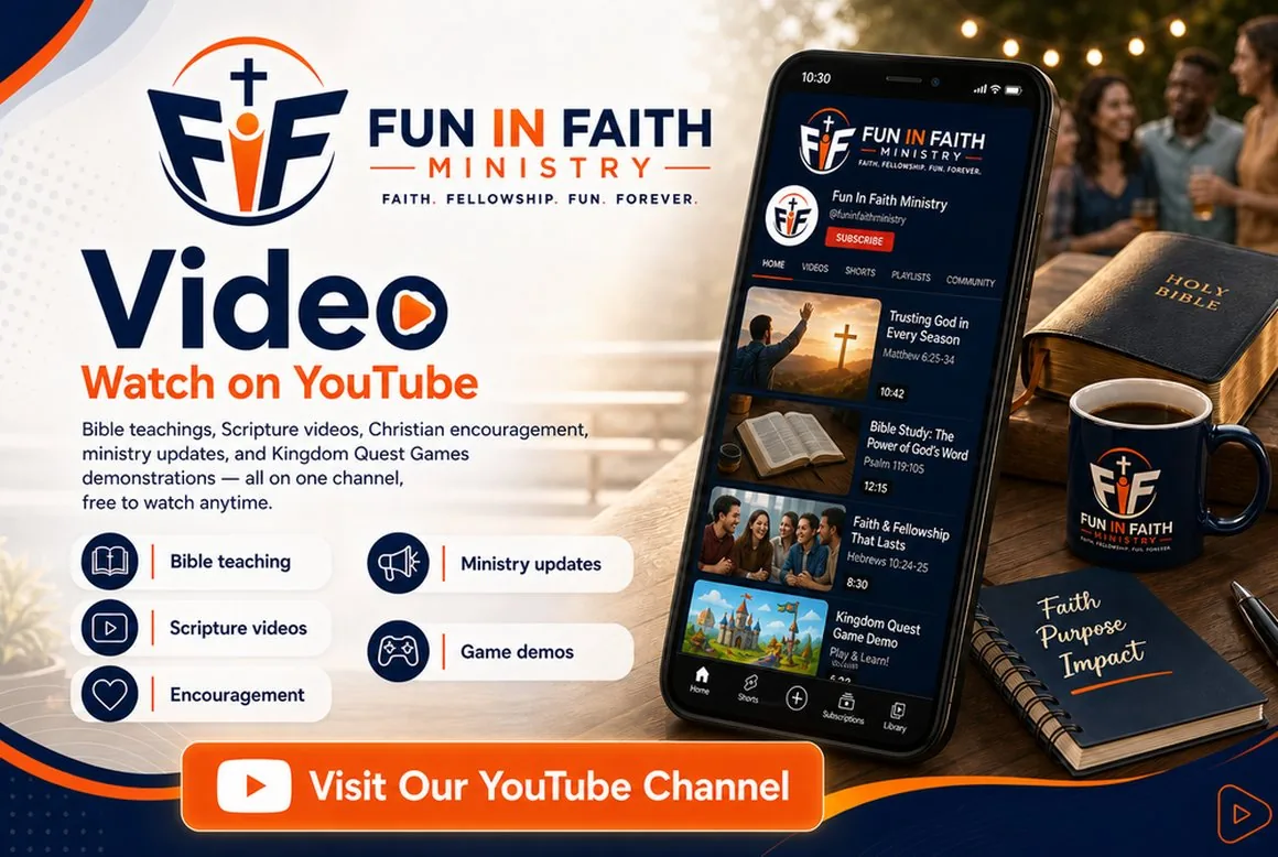 Fun In Faith Ministry — watch Bible teachings, Scripture videos, encouragement, ministry updates, and Kingdom Quest game demos on YouTube.